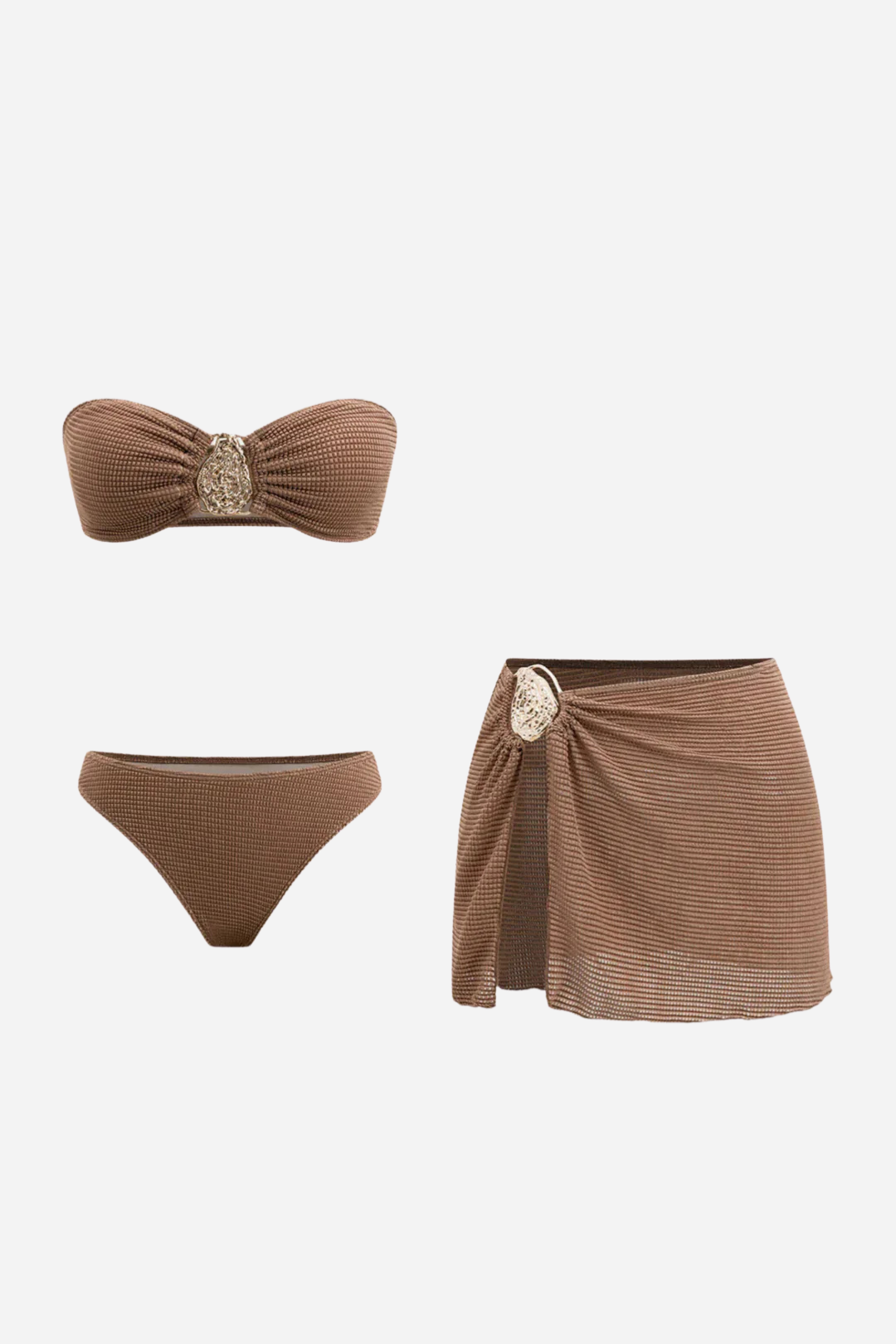 Gold Brown Bikini ve Pareo Set